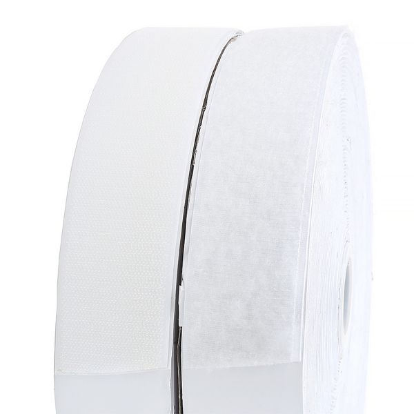 Лента контактная липучка (велкро) клеевая 50 мм / 25 метров, F101 белый, ПАРА (крючок+петля), качество 