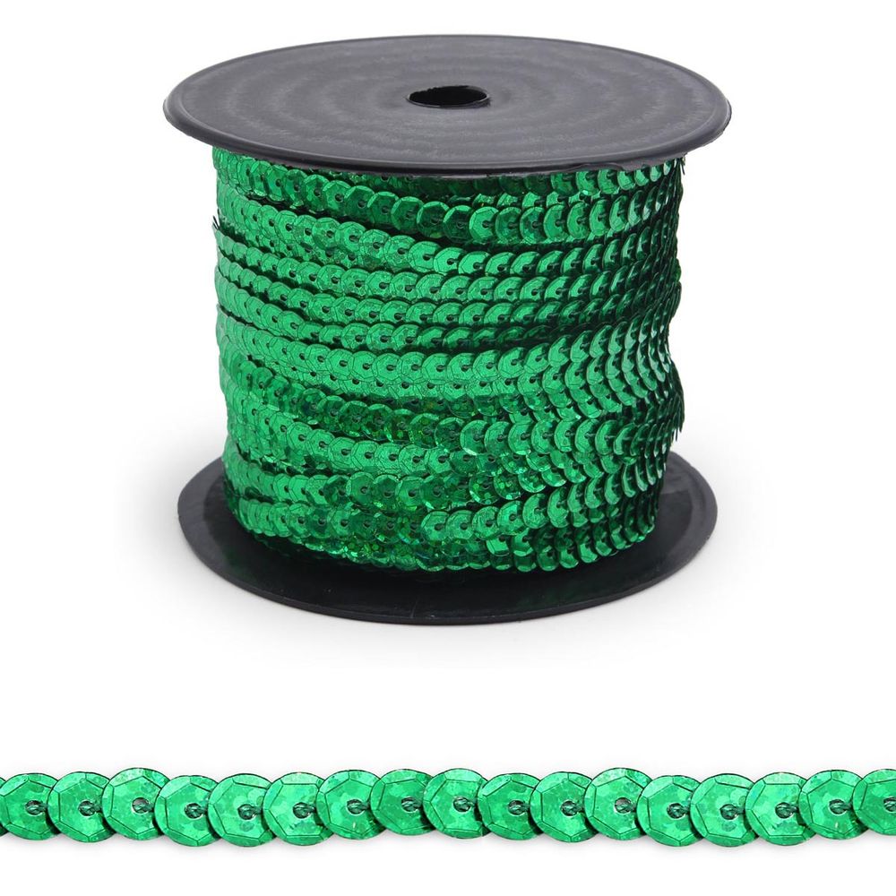 Тесьма пайетки, 6 мм, 73м (50104 зеленый)