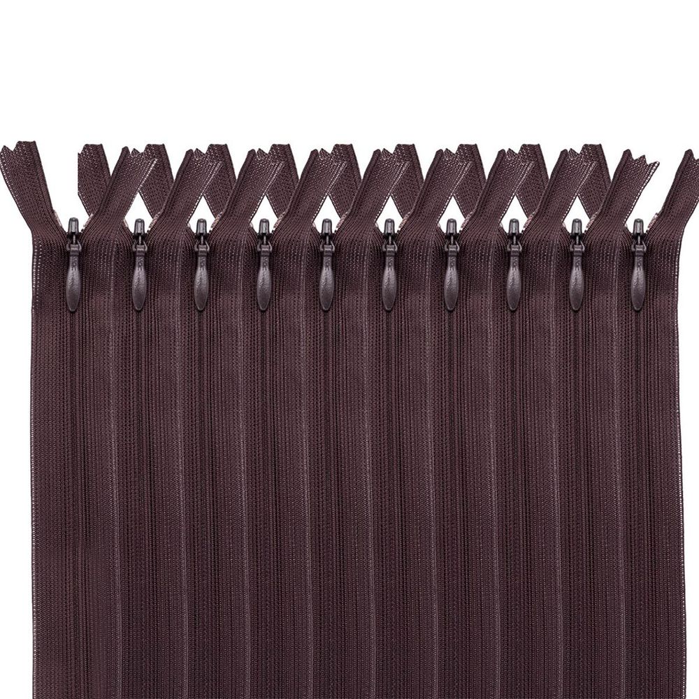 Молния потайная (скрытая) Т3 (3 мм) 1 зам., н/раз., 20 см, т.коричневый, 31208 / 20, 10 шт