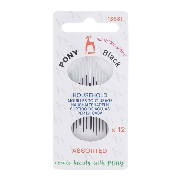 Иглы ручные Household Black c белым ушком, ассорти, 12 шт, Pony, 13831