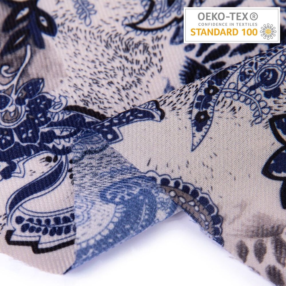 Дублерин эластичный точечный 50 г/м², 150 см / рул. 50 метров, серо-синий (растительный орнамент), G-92eht Gamma