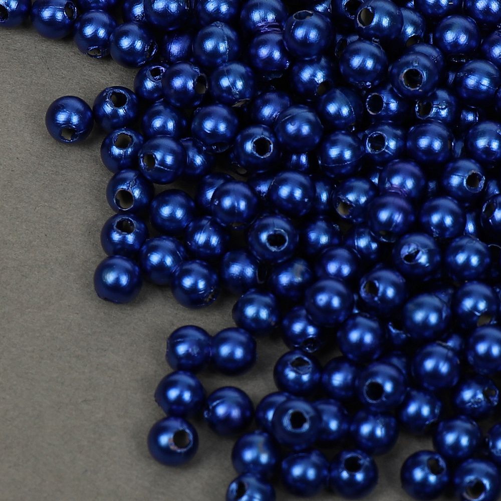 Бусины пластик (перламутр) ⌀4 мм, цв.A33 синий, уп.500г (15000 шт), Magic4Hobby