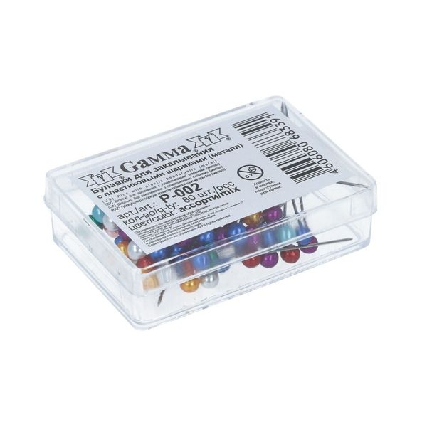 Булавки шарики 35 мм, 20х80 шт, сталь, ассорти, Gamma P-002 (PHB-04)