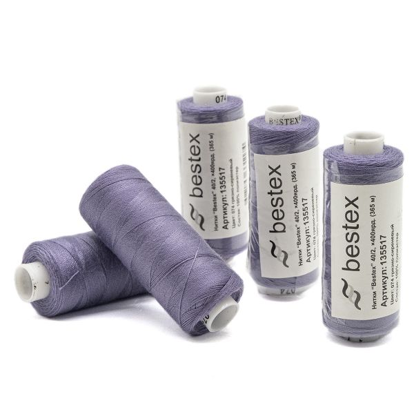 Нитки швейные бытовые Bestex 40/2, 365 м (400 ярд) / 10 кат., 074 лаванда