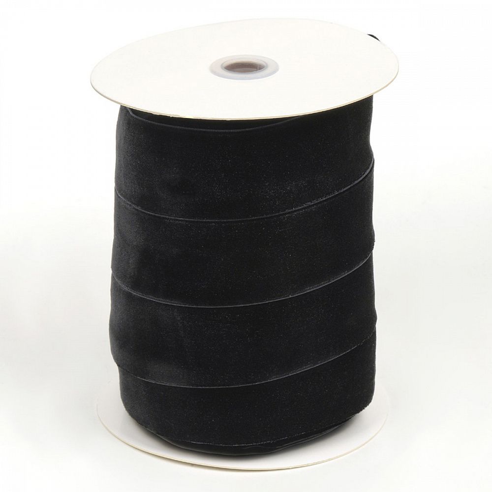 Лента бархатная (тесьма) эластичная 38.0 мм / 20±1 метров, нейлон, черный