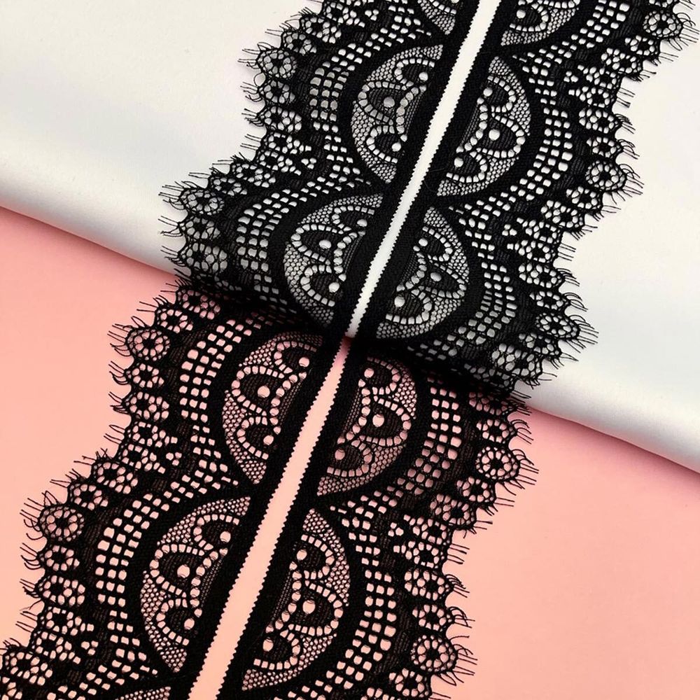 Кружево эластичное (стрейч) 60 мм / 2.7 метра, C580 черный, QYE-021