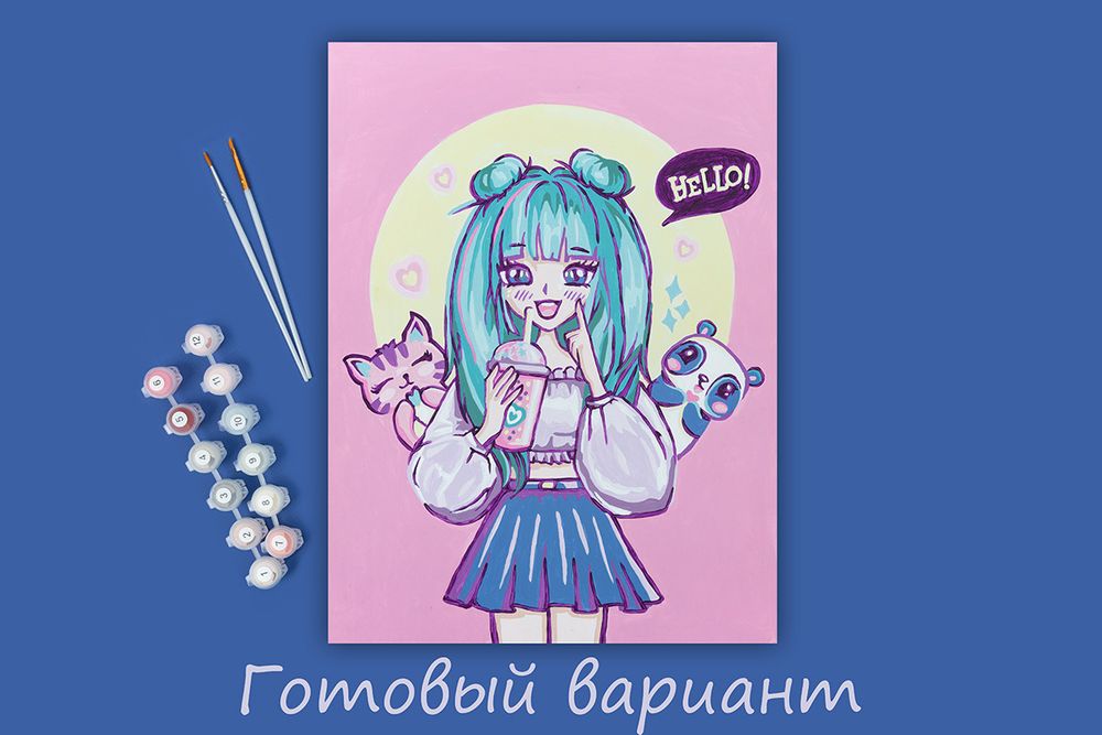 Картина по номерам Фрея, на картоне Девочка в стиле аниме, 40х30 см