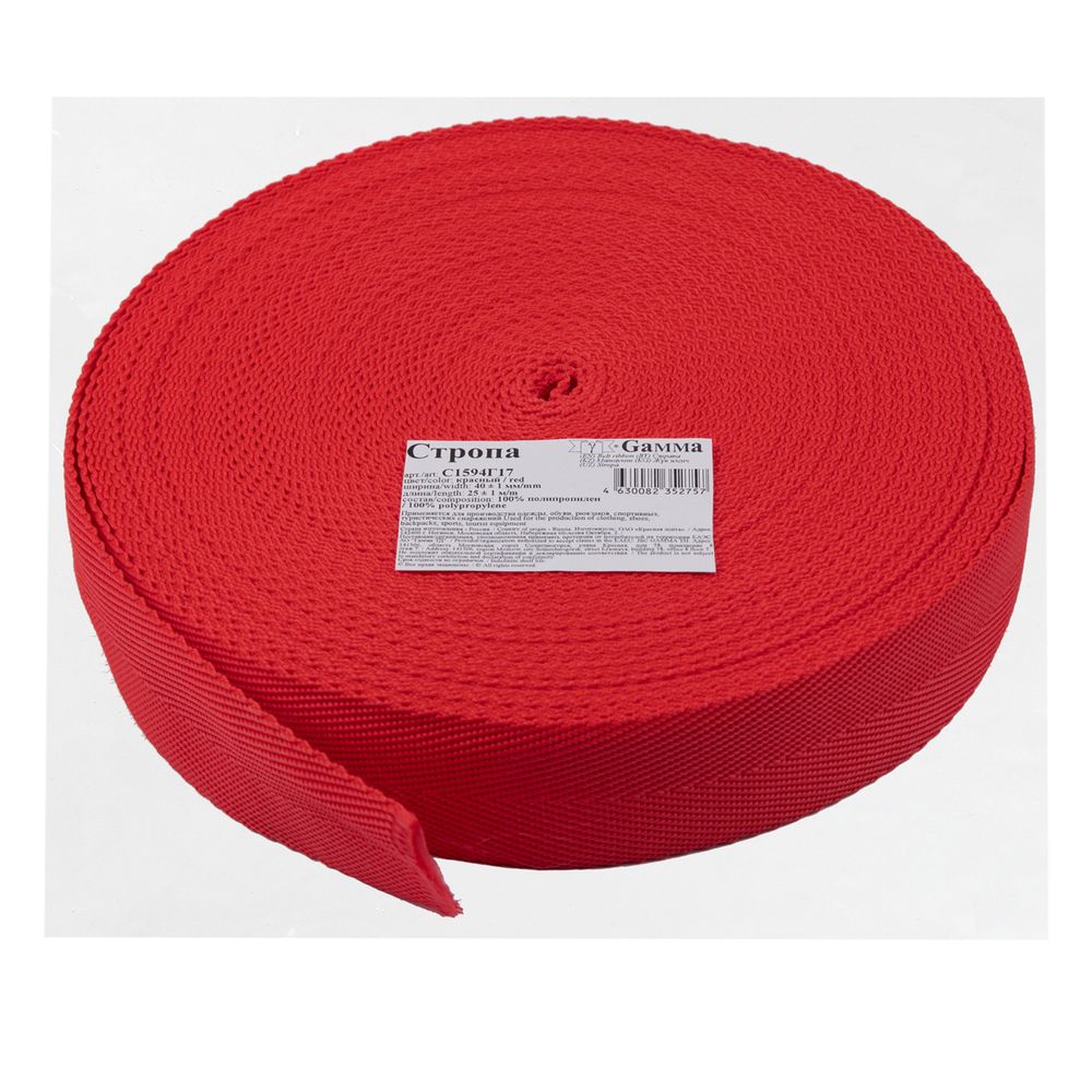 Стропа (ременная лента) 40 мм / 25 метров, толщ. 1.44 мм, [14.4 г/пог.м], 100% п/п, рис. 3114, красный, Gamma С1594Г17