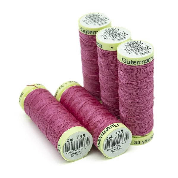 Нитки отделочные Gutermann Top Stitch, 30м, 733 розовая фуксия, 5 катушек