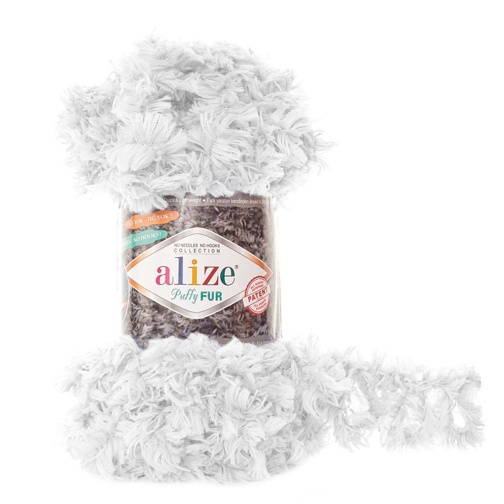 Пряжа Alize (Ализе) Puffy Fur / уп.5 мот. по 100 г, 6 м, 6100 белый