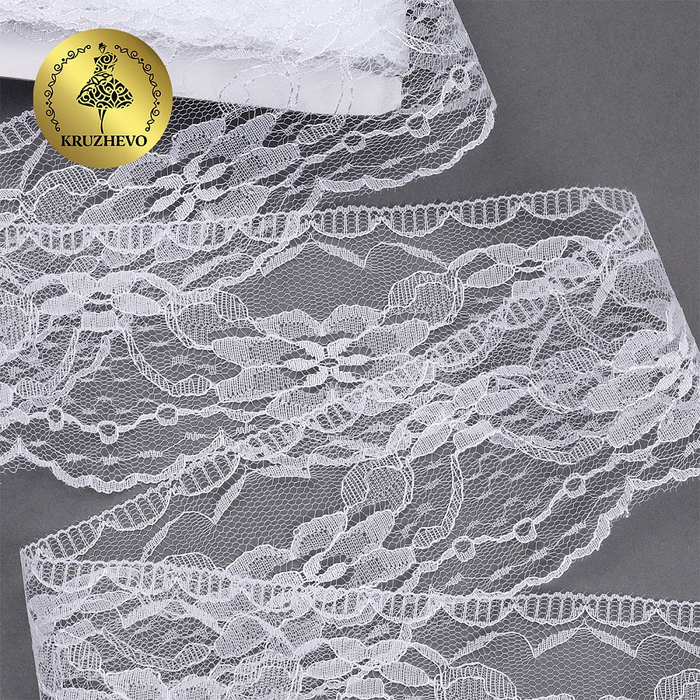 Кружево отделочное в стиле "трикотаж" 70 мм, диз. 285, цв.01 белый, уп. 27,4 м