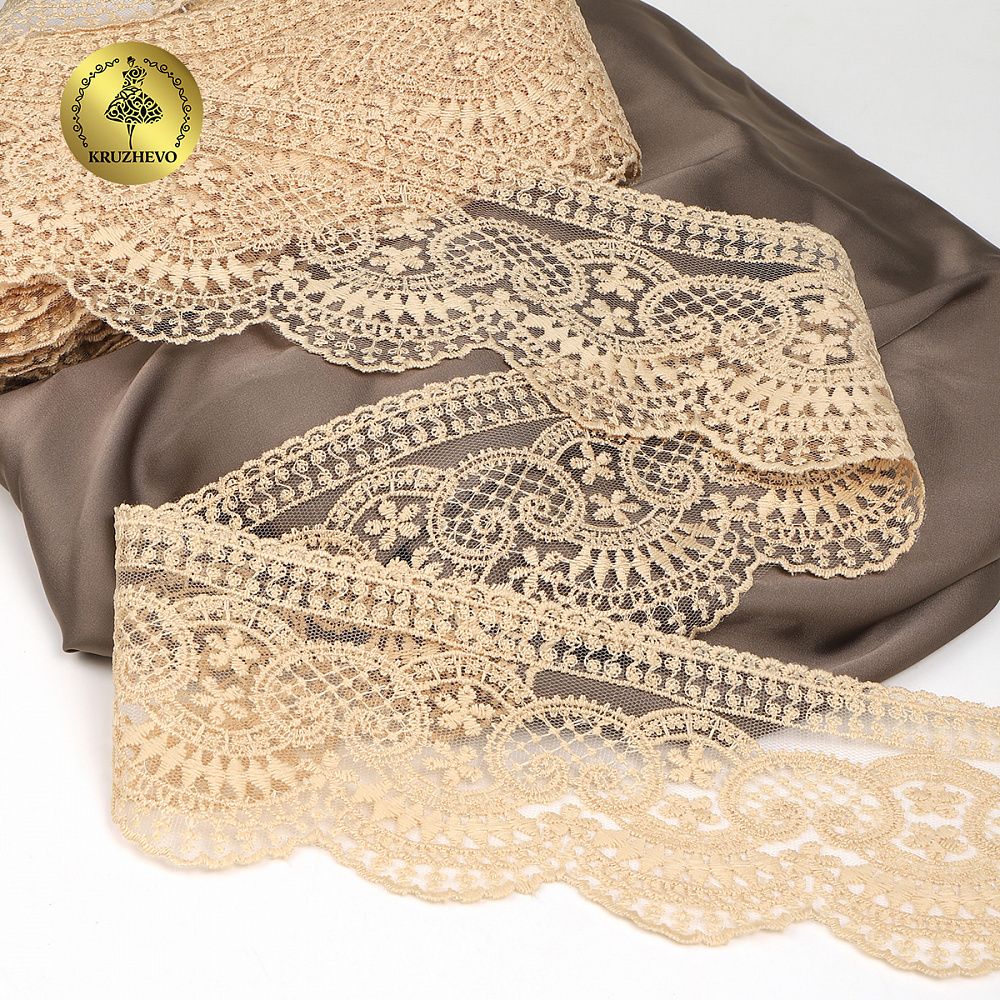 Кружево на сетке 90 мм, 40475, цв.N6115 бежевый уп.13.7м, Kruzhevo