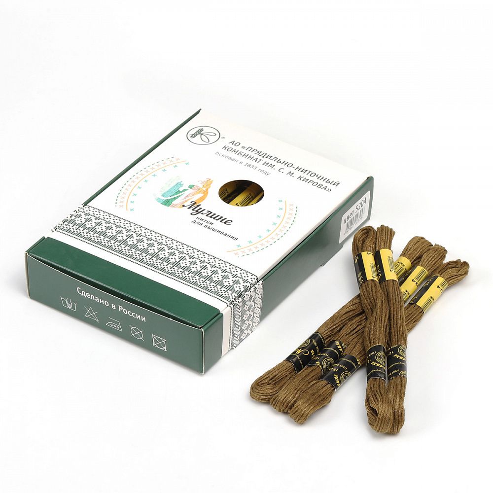 Мулине ПНК им.Кирова цв.5204 хаки, 24 мотка по 8 метров