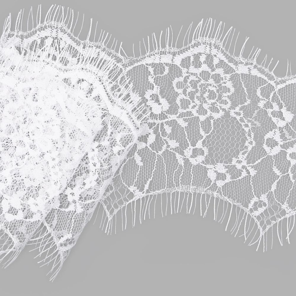 Кружево шантильи (реснички) на сетке 100 мм, белый, 3 метра, S090489