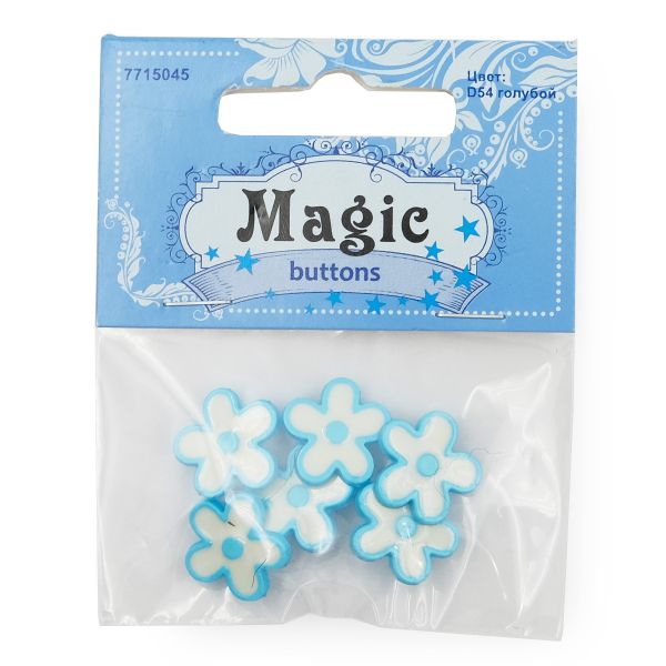 Пуговицы детские Цветы (IA041-W2) 24L/1, 6 шт, (D54 голубой), Magic Buttons