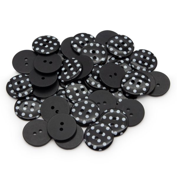 Пуговицы 2 прокола, Горошек 36L (990 черно-белый), 36 шт