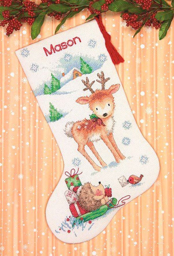 Набор для вышивания нитками Dimensions, Новогодний носок от лесных друзей, 41 см