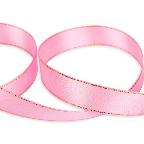Лента атласная 2-сторонняя с метанитью 20.0 мм / 33±2 метра, №005 яр.розовый/золото, Gamma AL-20M