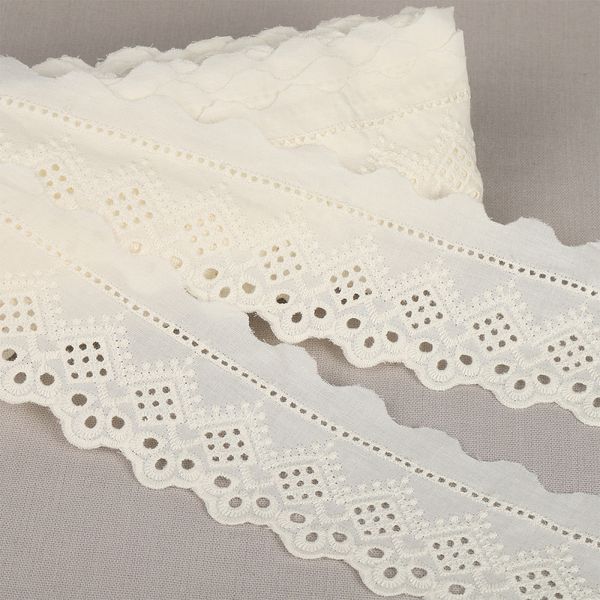 Кружево шитьё хлопок.0190 6 мм, цв.F102 молочный, уп.13.71м, Kruzhevo