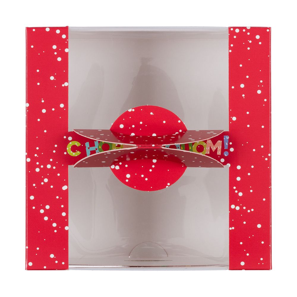 Коробка для мини-торта 14х14х8 см, №2 Новогодний снегопад, S-Chief, CBC-029