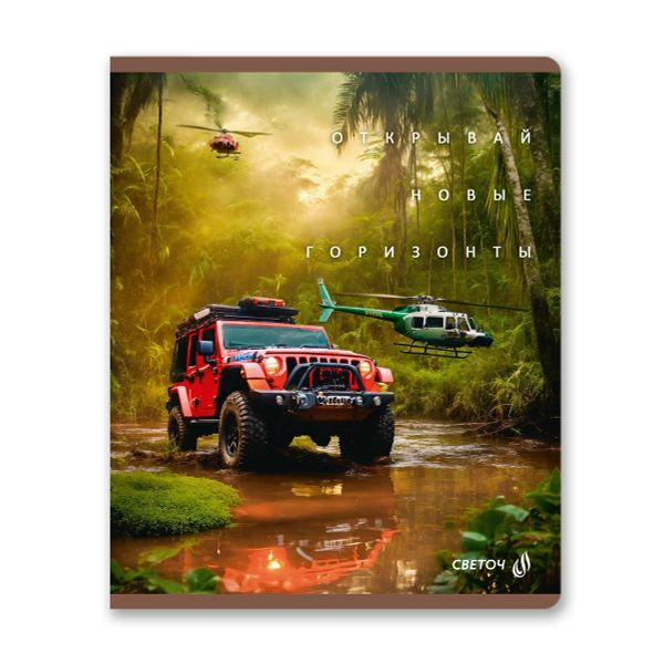 Тетрадь ученическая общая, матовый сплошной лак+запечат.титул лист A5+ 60 л. на скобе 65 г/м², белизна 100 %, 10 шт, клетка, 01123 Микс-Летний день, Светоч Т77