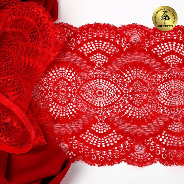 Кружево бельевое эластичное 195 мм / 3 м, TBY.30239, цв.100 красный, Kruzhevo
