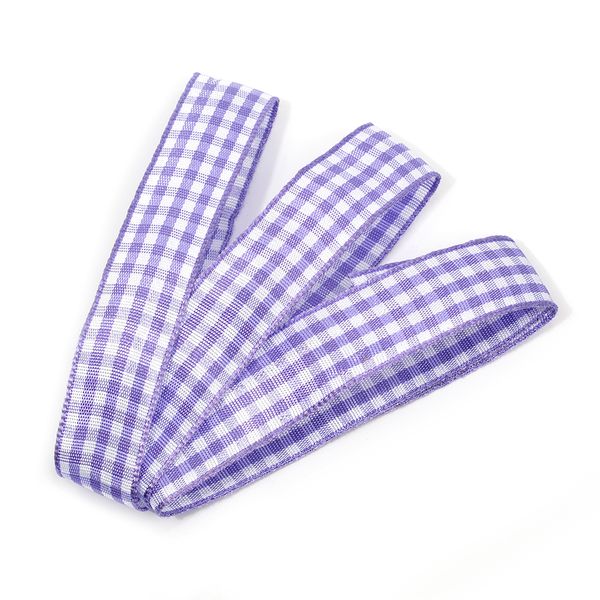 Лента тканевая с рисунком Клетка 15 мм, фиолетовый/белый, уп. 20 м