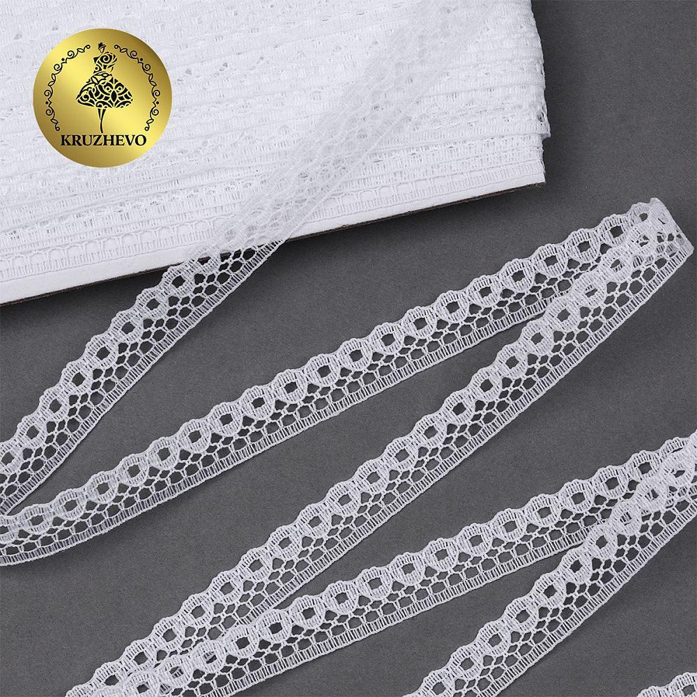 Кружево отделочное в стиле "трикотаж" 10 мм, 1665 цв.01 белый, 27.4 м
