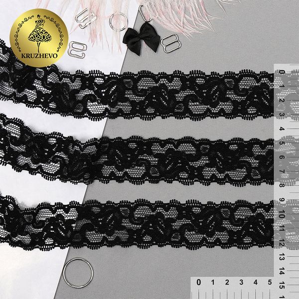 Кружево эластичное (стрейч) 30 мм, 8029, цв.02 черный уп.50м, Kruzhevo