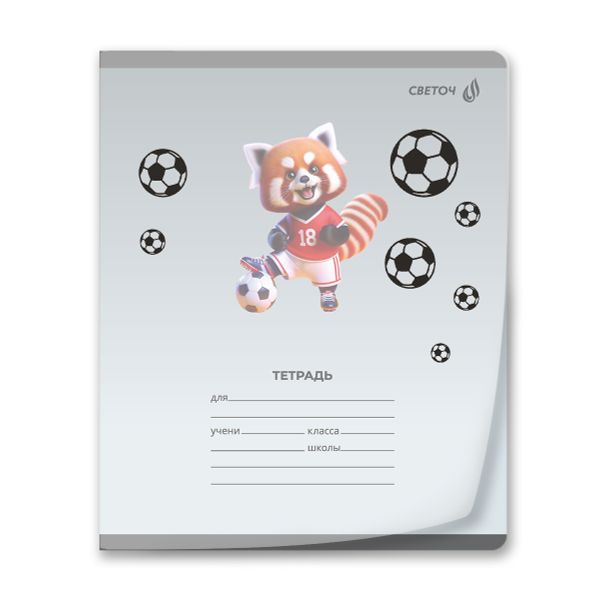 Тетрадь ученическая школьная пластик. обложкой 180 мкм. с трафарет. печатью, цвет.запечат.титул лист A5 12 л. на скобе 65 г/м², белизна 100% 25 шт клетка, 01391 Футбол, Светоч Т68