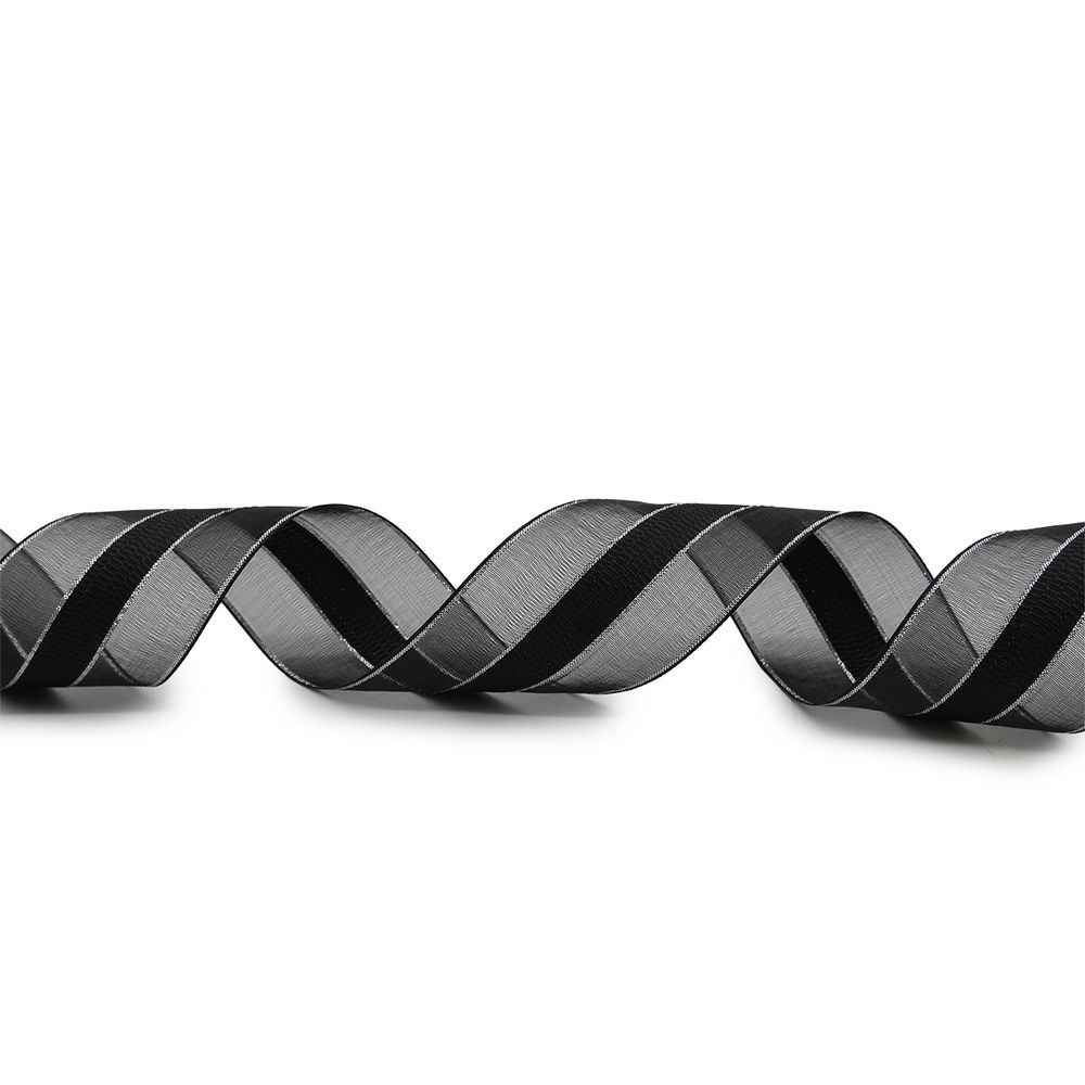 Лента капроновая (органза) с люрексом, 44 мм, 27 м (черный/сер.)