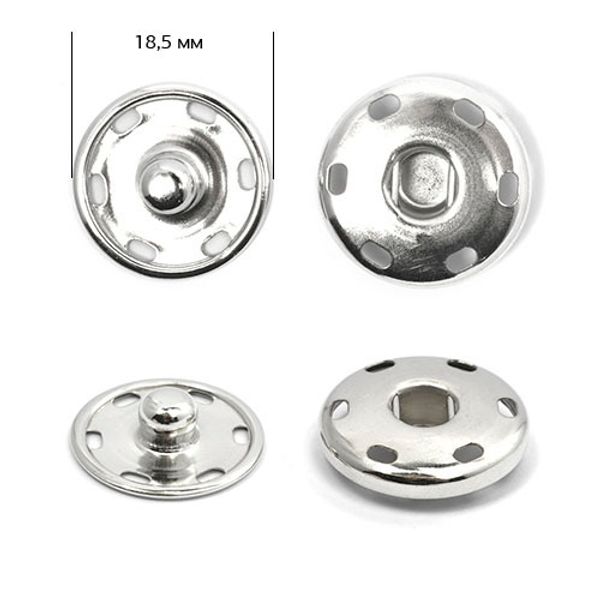 Кнопка пришивная металл ⌀19.0 мм, BJ059, цв.никель уп. 50 шт, TBY