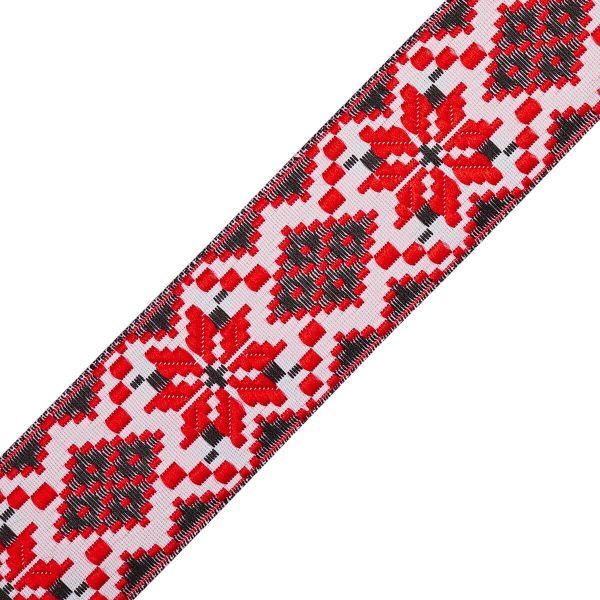 Лента (тесьма) жаккардовая 35.0 мм / 18.29±1 метров, белый, красный, с06418