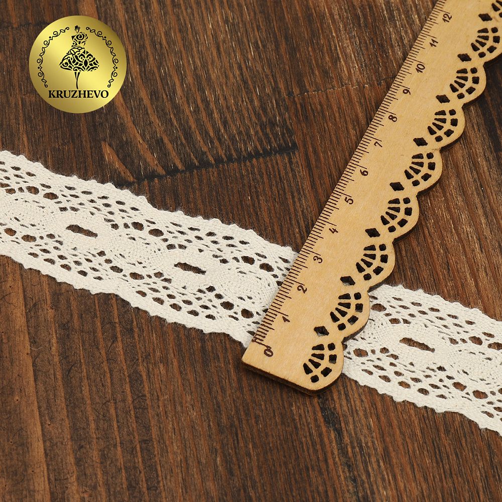 Кружево вязаное (тесьма) 34 мм / 10 метров, D1005 цв.02 молочный, Kruzhevo