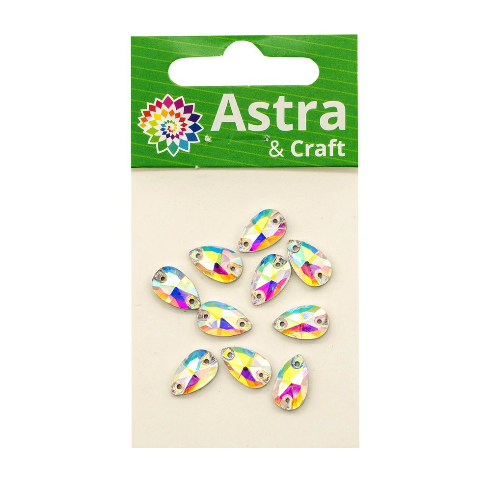 Хрустальные стразы пришивные формы капля белый с покрытием AB 7х12 мм 10 шт/упак., ХК002НН712