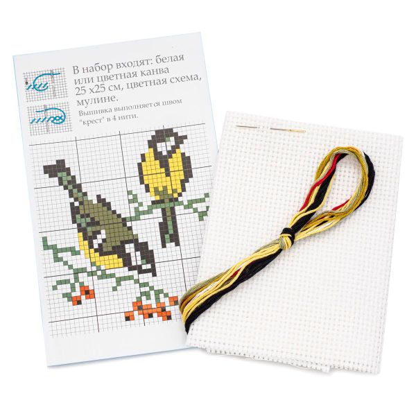 Набор для вышивания нитками РС Студия, Синица 12х10 см