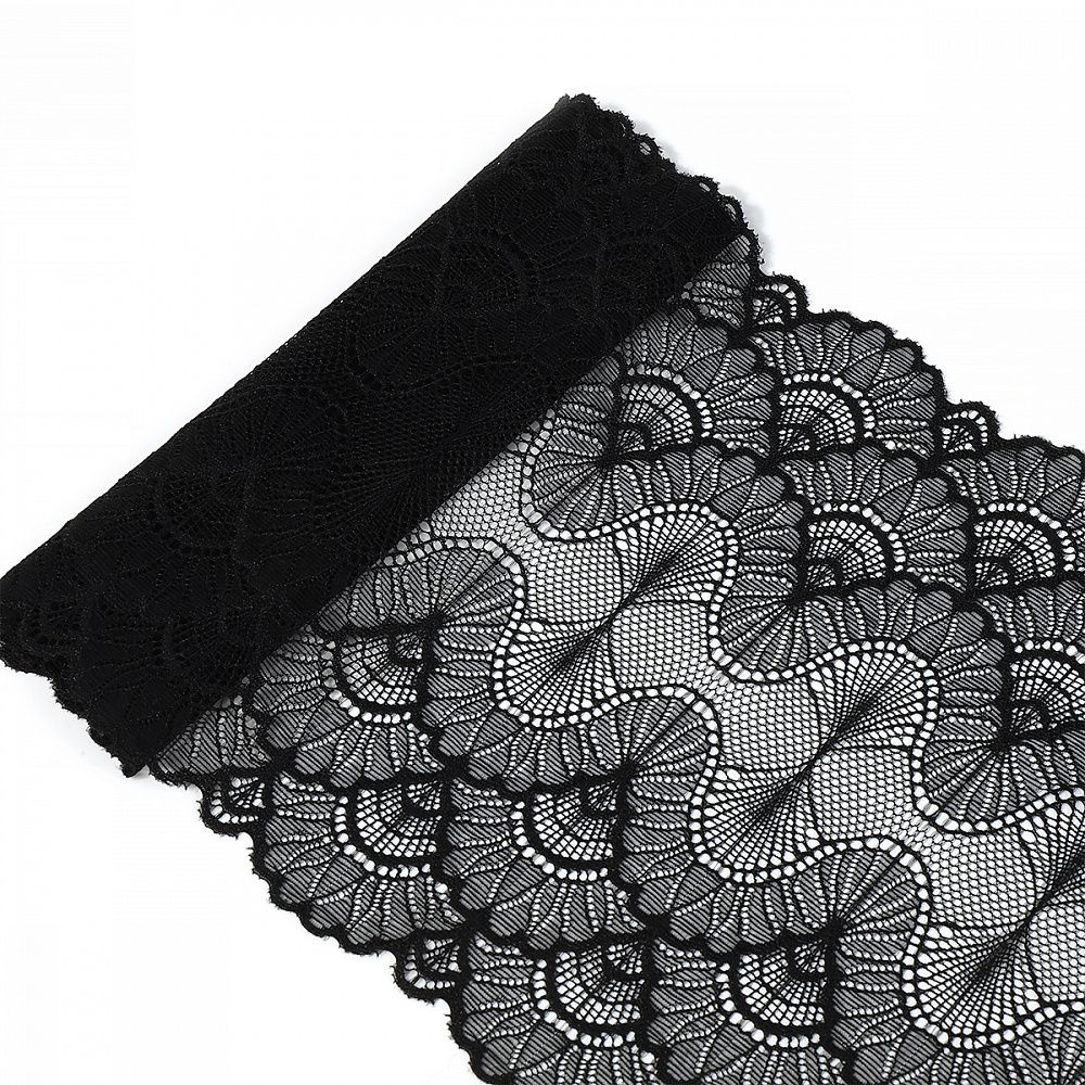 Кружево бельевое эластичное 195 мм / 10 м, цв.02 черный, Kruzhevo