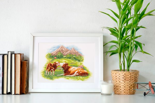 Набор для вышивания нитками Panna, Мать и дитя. Коровы, 35x26.5 см