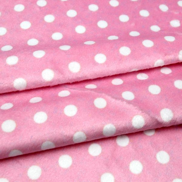 Мех коротковорсовый 3мм с принтом горох, 47*47см (±2см), 100% п/э (светло-розовый/белый) 29495