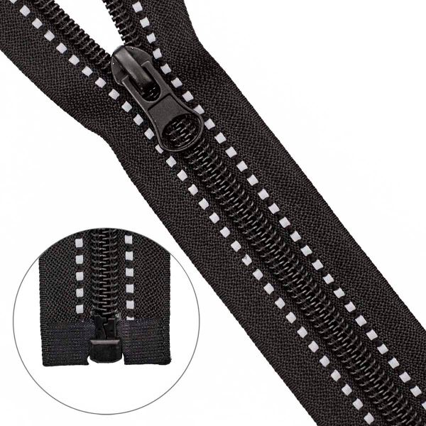 Молния спираль (витая) Т5 (5 мм) 1 зам., разъем., 80 см, светоотражающая, цв. черный, 5 шт