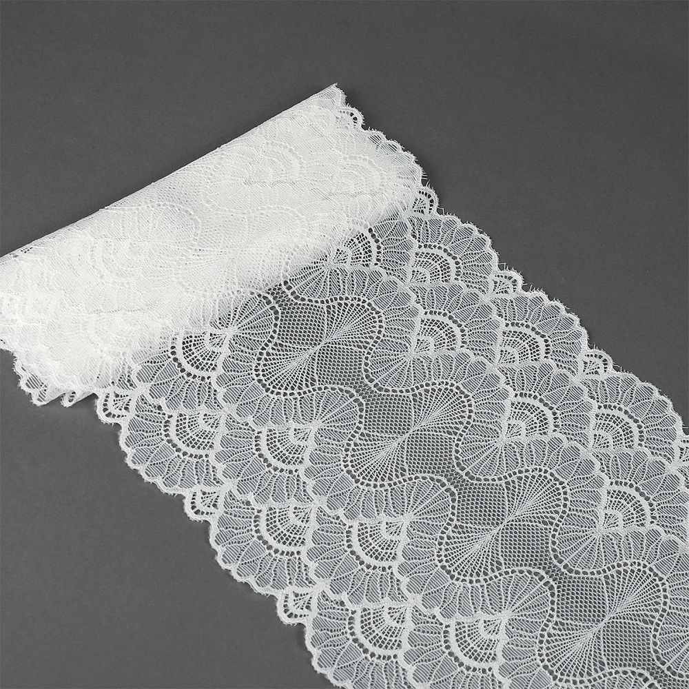 Кружево бельевое эластичное 195 мм / 10 м, цв.01 белый, Kruzhevo