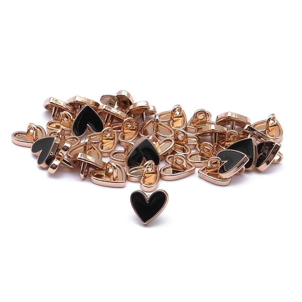 Пуговицы на ножке фигурная Сердце 16L (10мм), металл (Black/G (черный/золото)), MEs-2012, 36 шт