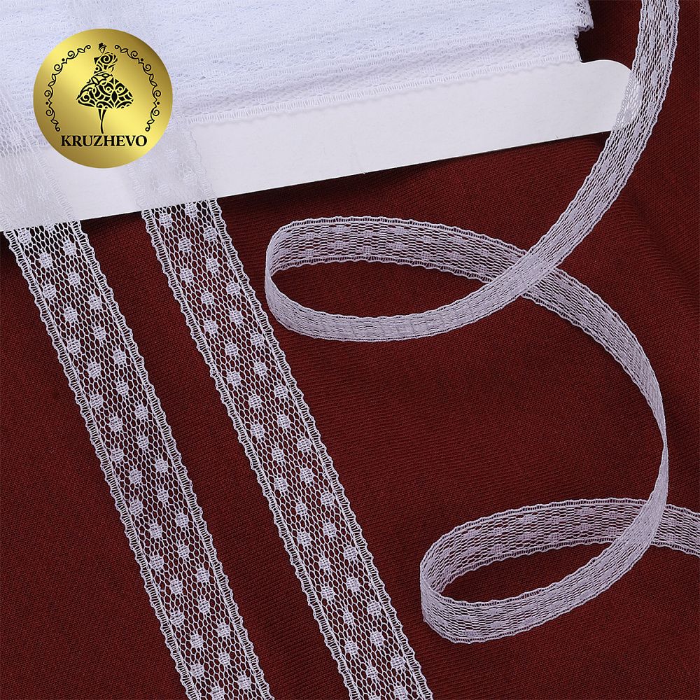 Кружево отделочное в стиле "трикотаж" 15 мм диз. 279, цв.01 белый, уп. 27,4 м