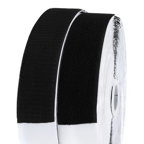 Лента контактная липучка (велкро) клеевая 50 мм / 25 метров, F322 черный, ПАРА (крючок+петля), качество 