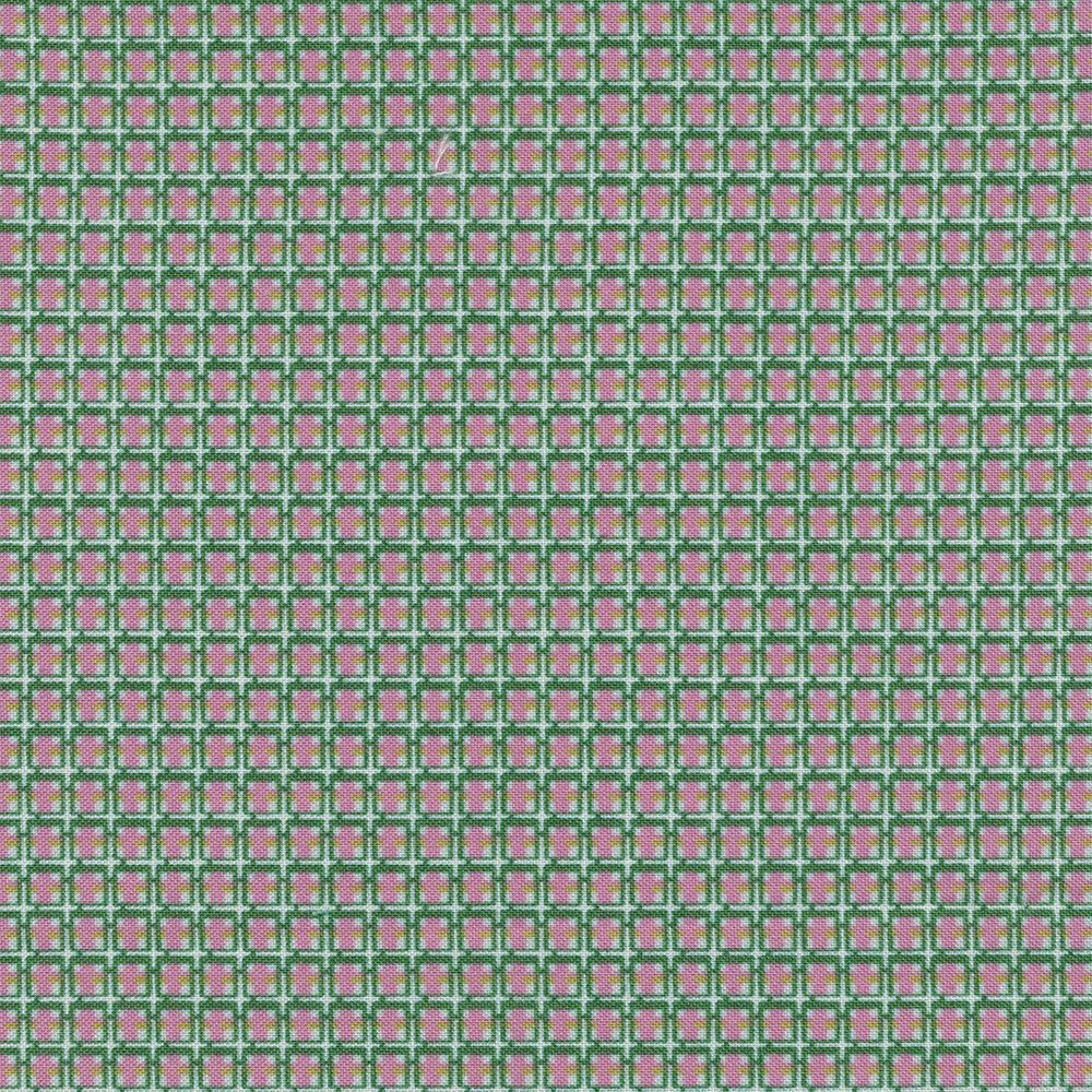 Ткань для пэчворка Peppy Бабушкин сундучок, рулон 112 см / 5 метров, БС-21 клетка яр.зеленый/розовый, Peppy