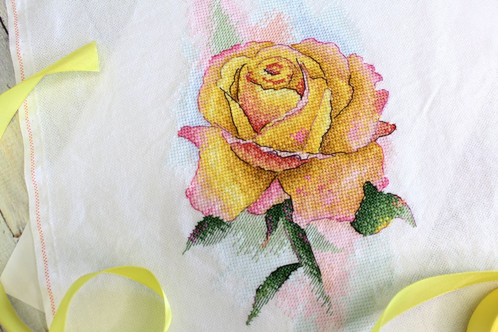 Набор для вышивания нитками МП Студия (Акварель), Жёлтая Роза, 14х27 см