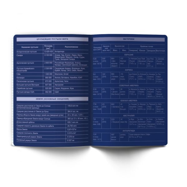 Тетрадь со справочным материалом Золотые главы, тисн.золот.фольгой, A5 48 л. на скобе 65 г/м², белизна 100% 10 шт клетка, 01850 Золотые главы География, Светоч Т286