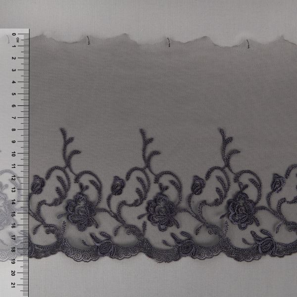 Кружево на сетке 190 мм / 10 м, серый, Gamma GKM-1901