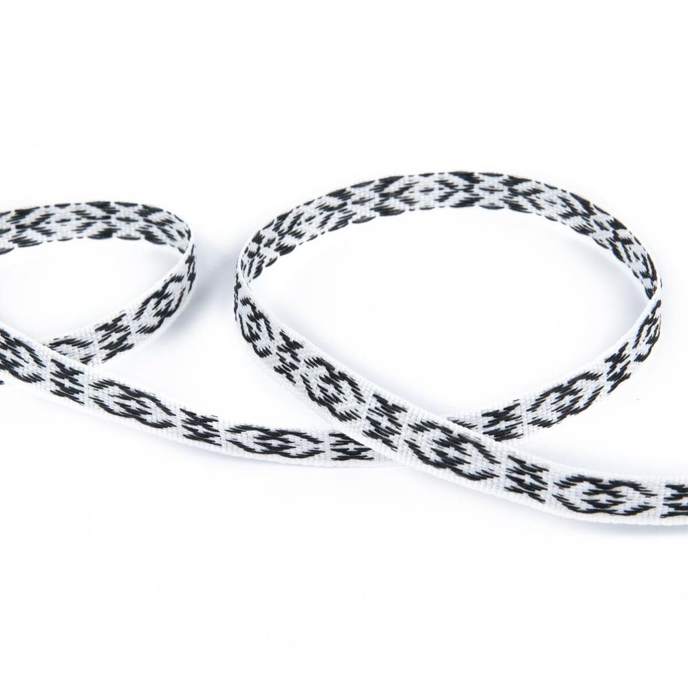 Лента (тесьма) жаккардовая 10.0 мм / 25±1 метров, Орнамент для северных народов, рис 9737 черный, Gamma C3853 (C3752)