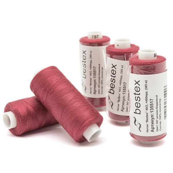 Нитки швейные бытовые Bestex 40/2, 365 м (400 ярд) / 10 кат., 057 розово-бордовый